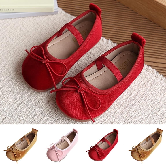 Toddler Girls Dress Shoes Mary Jane Flats Oxfords Wedding Party Bow Flower Shoes Comfort Loafers Red 12.5(30)