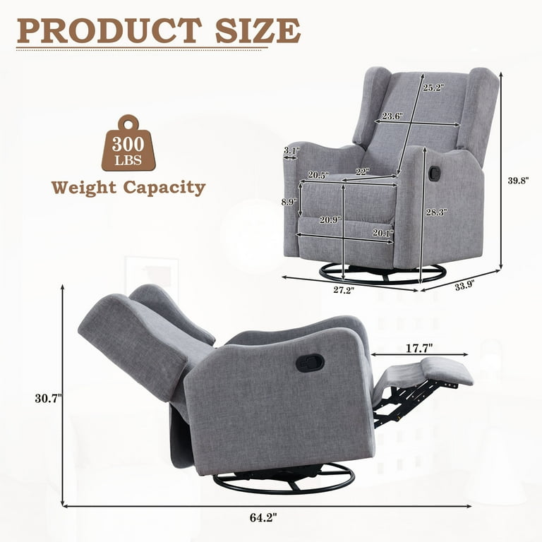 Dinosisco Swivel Glider Overstuffed Reclining Chair for Baby