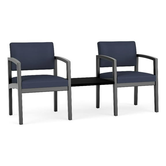 Lenox Wood Reception Waiting Room Healthcare 2-Seat Tandem / Black Wood / Blue