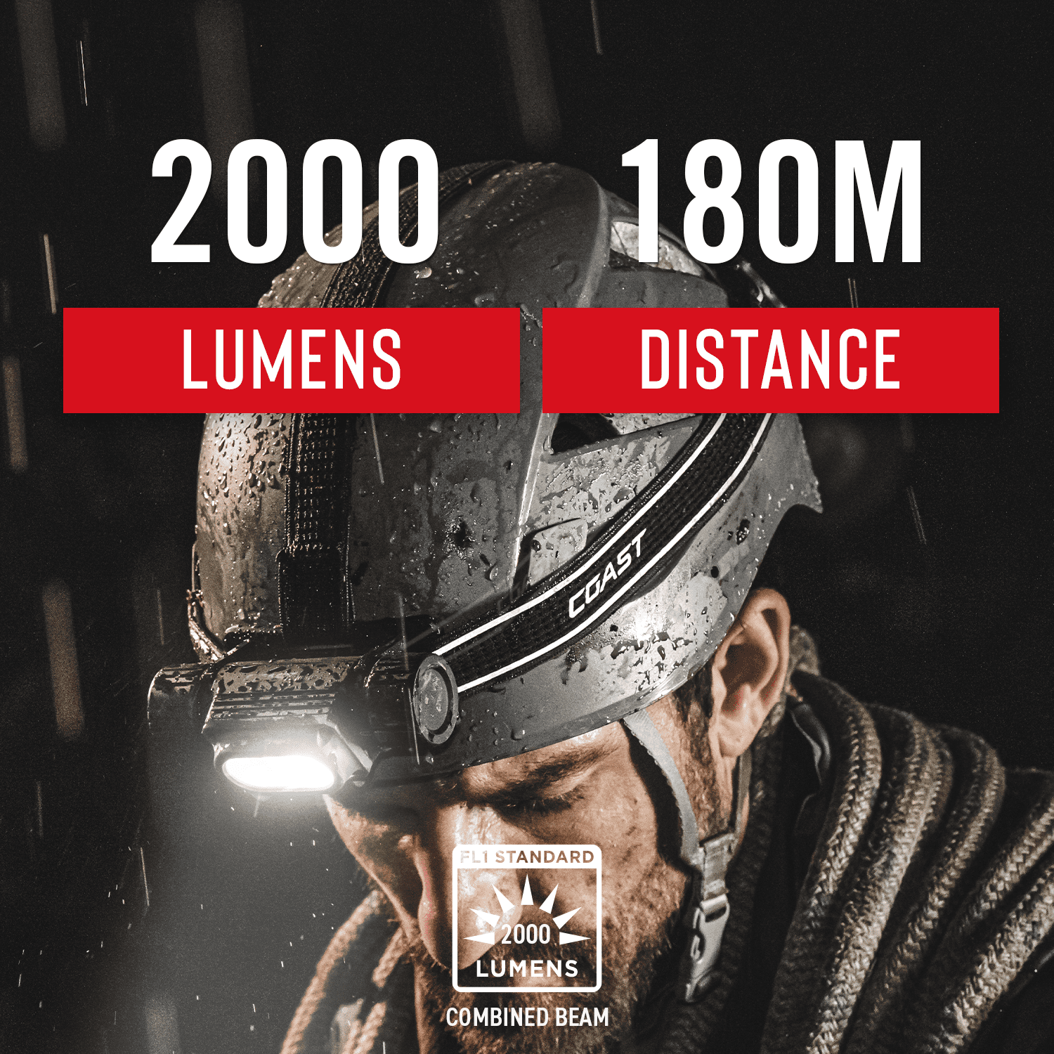 COAST WPH34R 2000 Lumen WATERPROOF Ultra Bright IP68 USB Rechargeable-Dual Power Headlamp