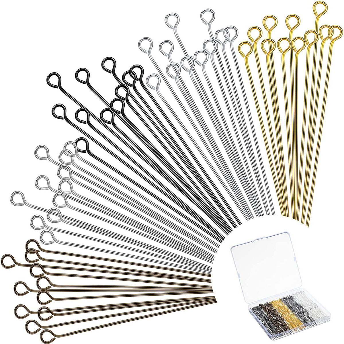 500pcs Iron Open Eye Pins 2.0 Inch DIY Craft Making Eye Pins with Storage  Box Not Easy To Deform or Fracture Head Pins Findings for Earring Pendant Bracelet  Jewelry Necklace Making 