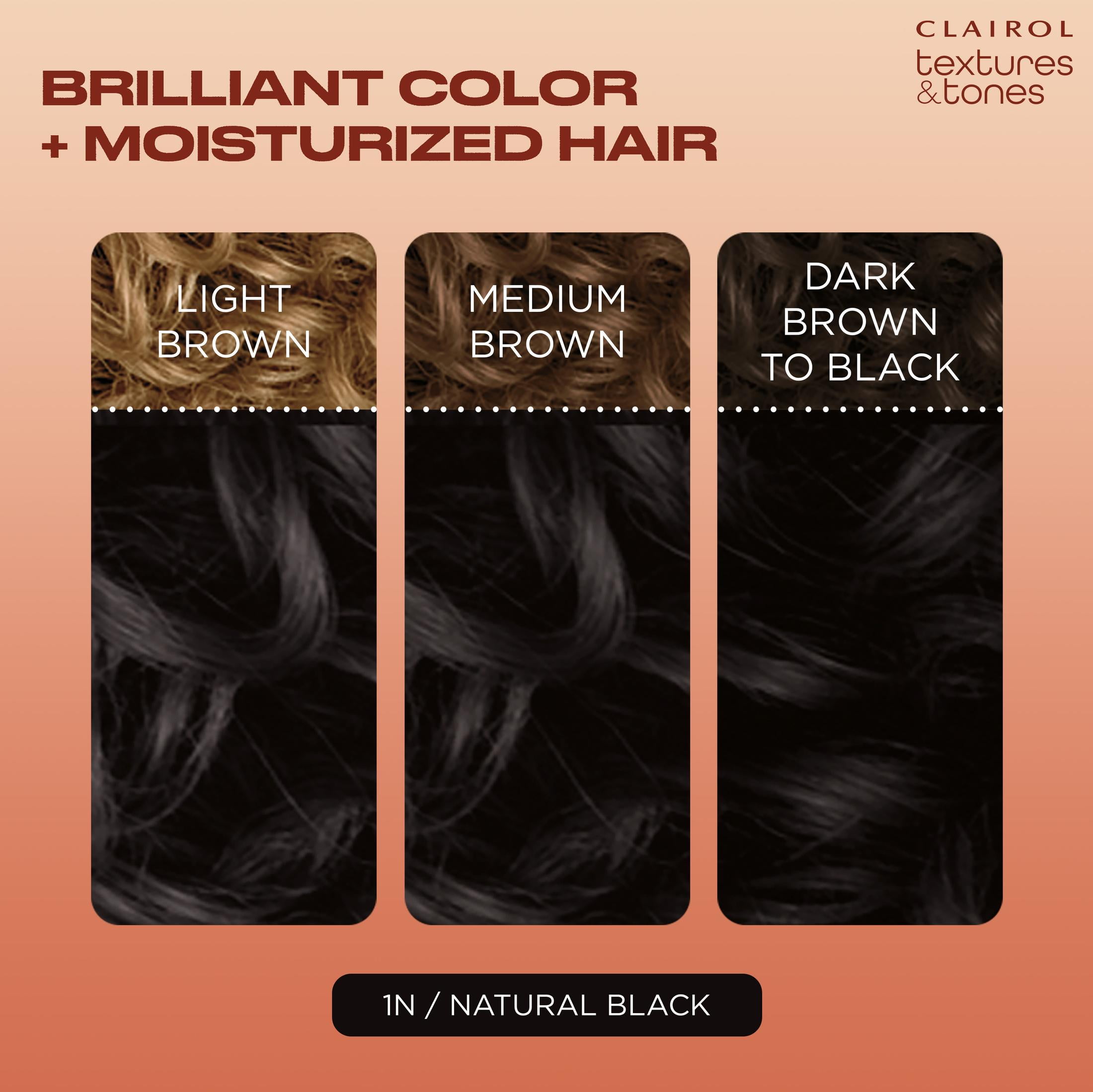 (3 pack) Clairol Textures & Tones Hair Dye Ammonia-Free Permanent Hair Color Creme, 1N Natural Black, 1 Application