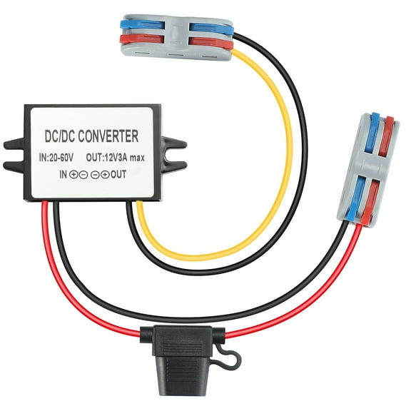 YBBOTT 3A 36W DC 20V-60V to 12V Step Down Converter 24V  36V 48V to 12V Converter Waterproof Buck Converter Transformer with Fuse Power Supply for Golf Cart