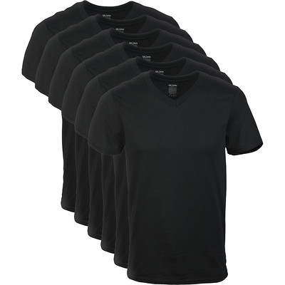 Gildan Men's V-Neck T-Shirts, Multipack, Style G1103, Black (6-pack), Medium