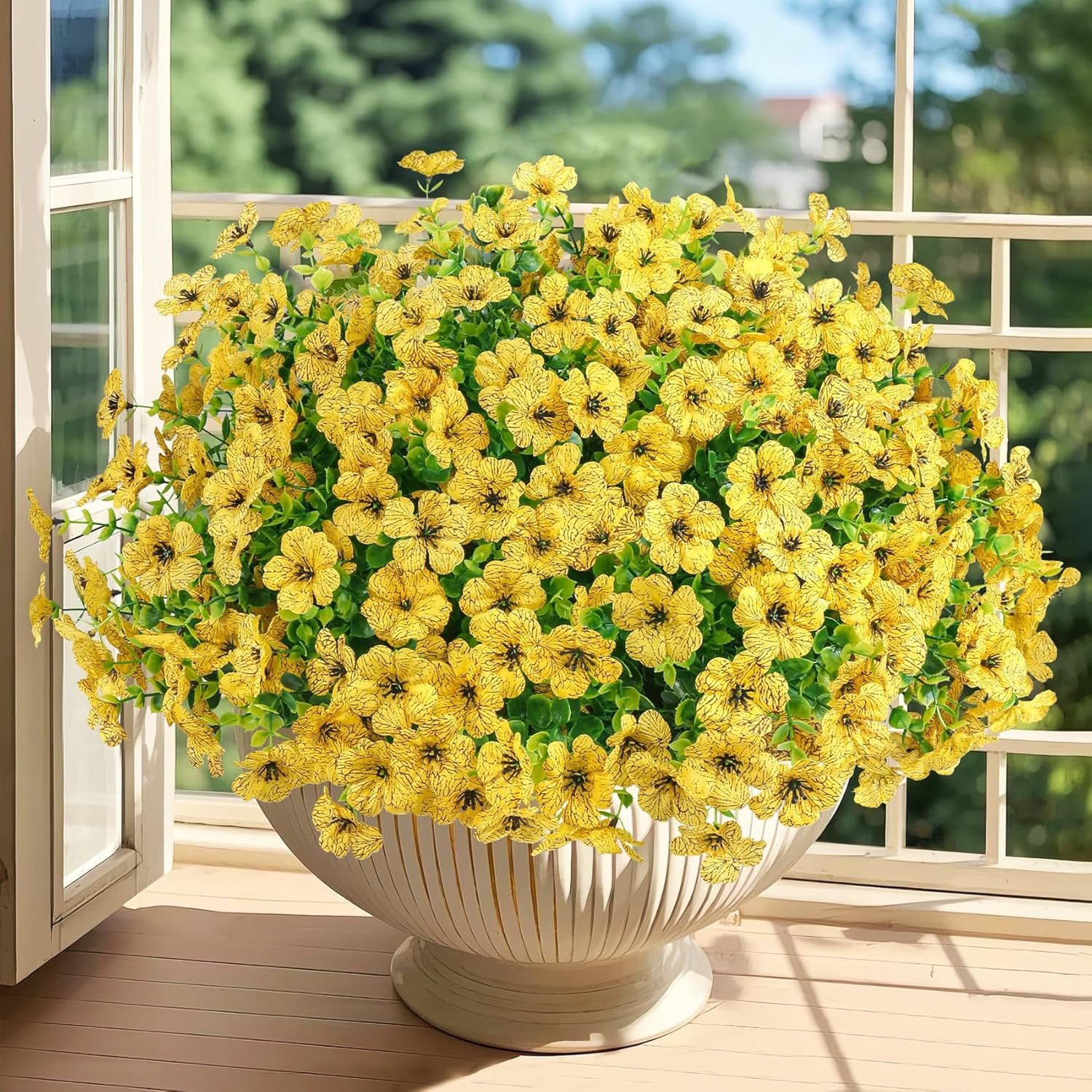 UU&T 24 Bundles Artificial Flowers, Fake Silk Flowers UV Resistant Faux Plastic Plants for Spring Summer Garden Porch Home Indoor Outdoor Decoration, Yellow