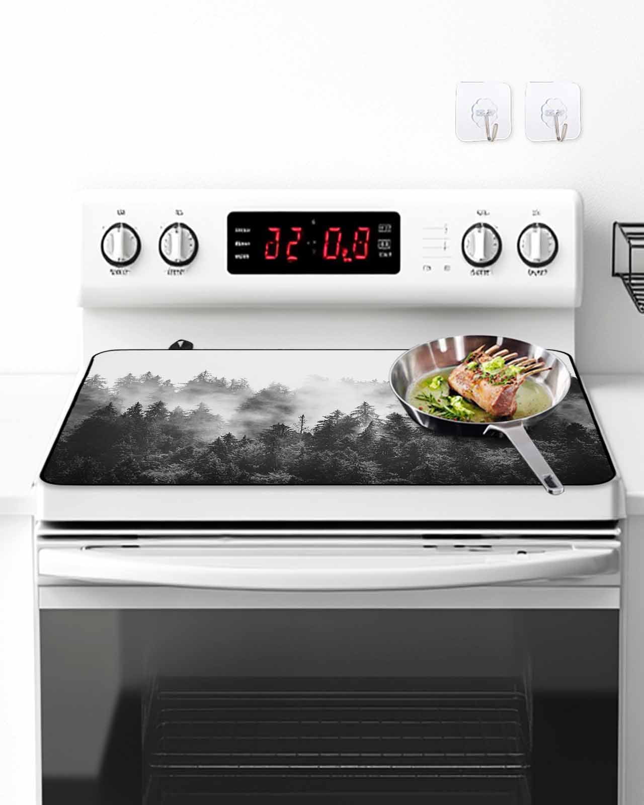 Stove Top Covers for Electric Stove,Black Forest Glass Stovetop Cover Protector,Black and White Natural Landscape Modern Abstract Art Cooktop Protector Oven Mat for Kitchen Countertop 24"x21"