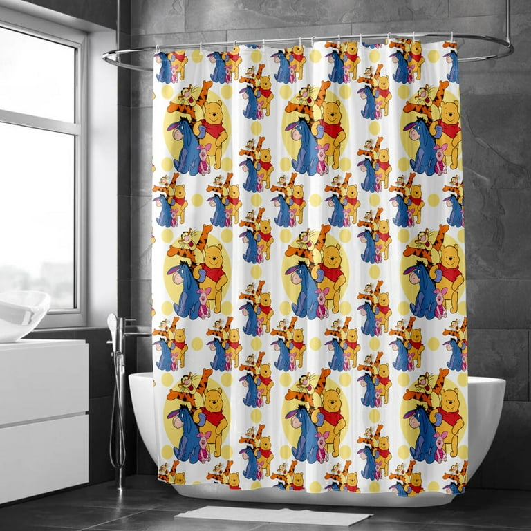 Shower Curtain S-90*180cm Winnie the Pooh Bathroom Decor Winnie the Pooh  Aesthetic Modern Fabric Waterproof Shower Curtain Set with Hook