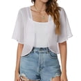 thumbnail image 3 of Women's 2026 Summer Chiffon Shrug Cardigans Open Front Short Sleeve Cropped Bolero Lightweight Sheer Cover Up for Evening Dress Wedding Party ,XL,White, 3 of 6