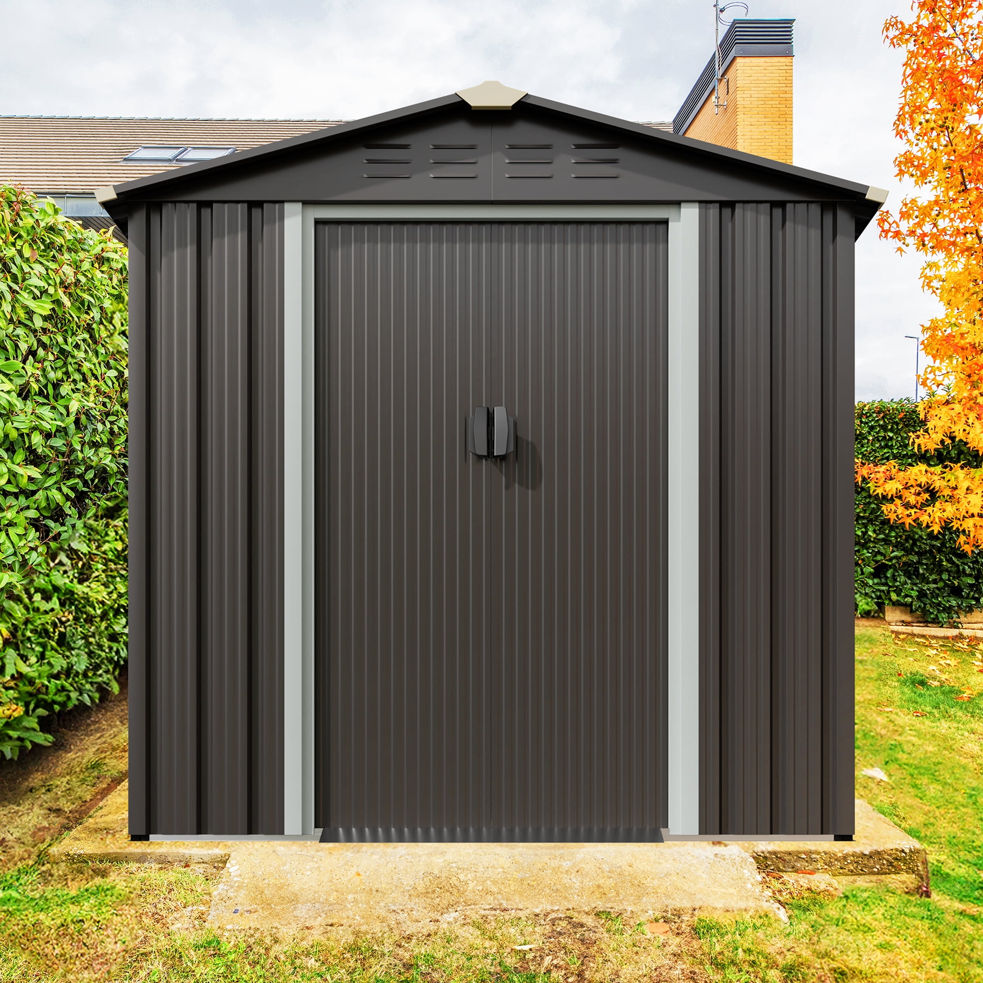 Sobaniilo 6x4x6FT Outdoor Storage Shed Clearance with Lockable Door Metal Garden Shed Steel Anti-Corrosion Storage House Waterproof Tool Shed(Gray)