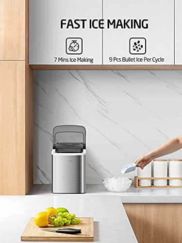 Wizisa Ice Maker Machine for Countertop, 9 Bullet Ice Cubes Ready in 6 Minutes, 26lbs in 24Hrs Portable Ice Maker Machine Self-Cleaning, 2 Sizes of Bullet-Shaped Ice for Home Kitchen Office Bar Party
