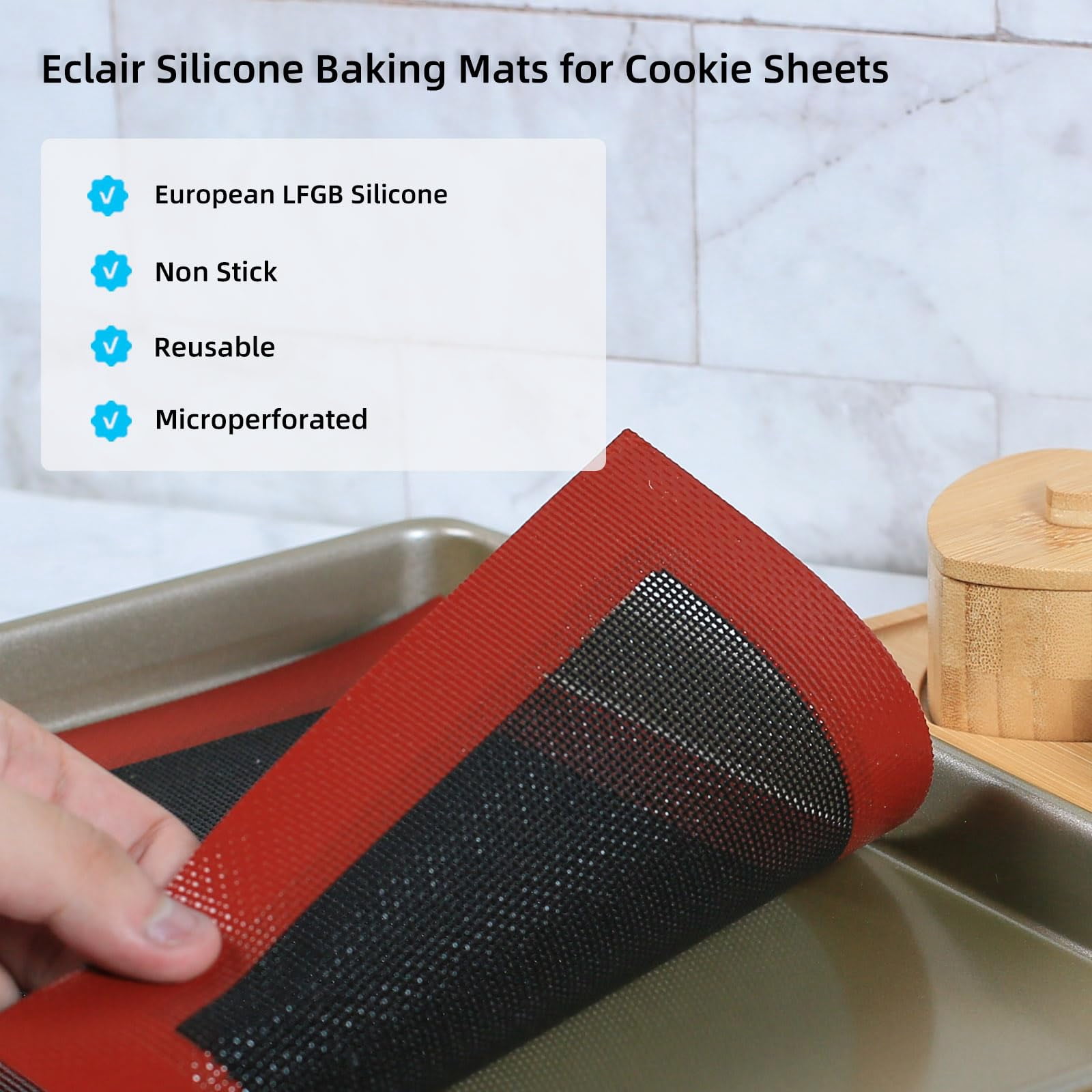 Silicone Baking Mat with Microperforated, 2 PCS Perforated Baking Mats/Oven Liners for 13" x 18" Half Sheet Pan, Reusable Air Mesh Silicone Mat for Cookie/Eclair/Bread/Pizza/Pastry