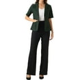 thumbnail image 2 of INSPIRE CHIC Women's Blazer Button Lapel Collar Short Sleeves Spring Summer Wear-to-Work Blazer XL Dark Green, 2 of 6