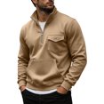 thumbnail image 2 of Mens Quarter Zip Pullover Sweatshirt Fall Winter Long Sleeve Casual Plain Stand Collared Sweatshirts with Pockets, 2 of 6