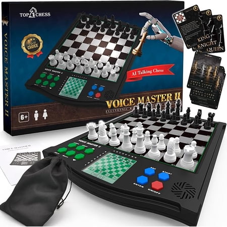 TOP 1 CHESS Classic Voice Master Electronic Chess Set, Ages 6+, 1-2 Players, Improve Skills with Chess Games