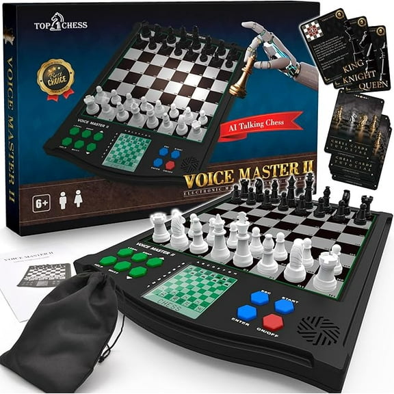 TOP 1 CHESS Classic Voice Master Electronic Chess Set, Ages 6 , 1-2 Players, Improve Skills with Chess Games