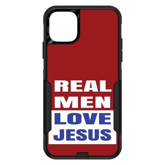 DistinctInk Custom SKIN / DECAL compatible with OtterBox Commuter for iPhone 11 Pro MAX (6.5" Screen) - Red Blue Real Men Love Jesus - Show Your Love of Christ