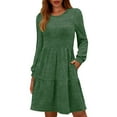 thumbnail image 2 of Womens Elegant Long Sleeve Short Dress Wedding Guest Crewneck Cocktail Dresses Army Green XXL, 2 of 7
