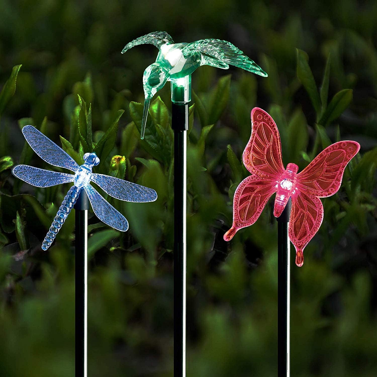 3 Sided Solar Lighted BUTTERFLY Hummingbird Yard Stake Outdoor Lawn Garden Decor 
