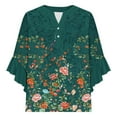 thumbnail image 5 of Xysaqa 3/4 Length Sleeve Womens Tops Boho Floral Printed T-Shirt Trendy V-Neck Summer Shirts Loose Fits Dressy Casual Ruffle 3/4 Sleeve Tunic Blouses Top S-2XL, 5 of 5