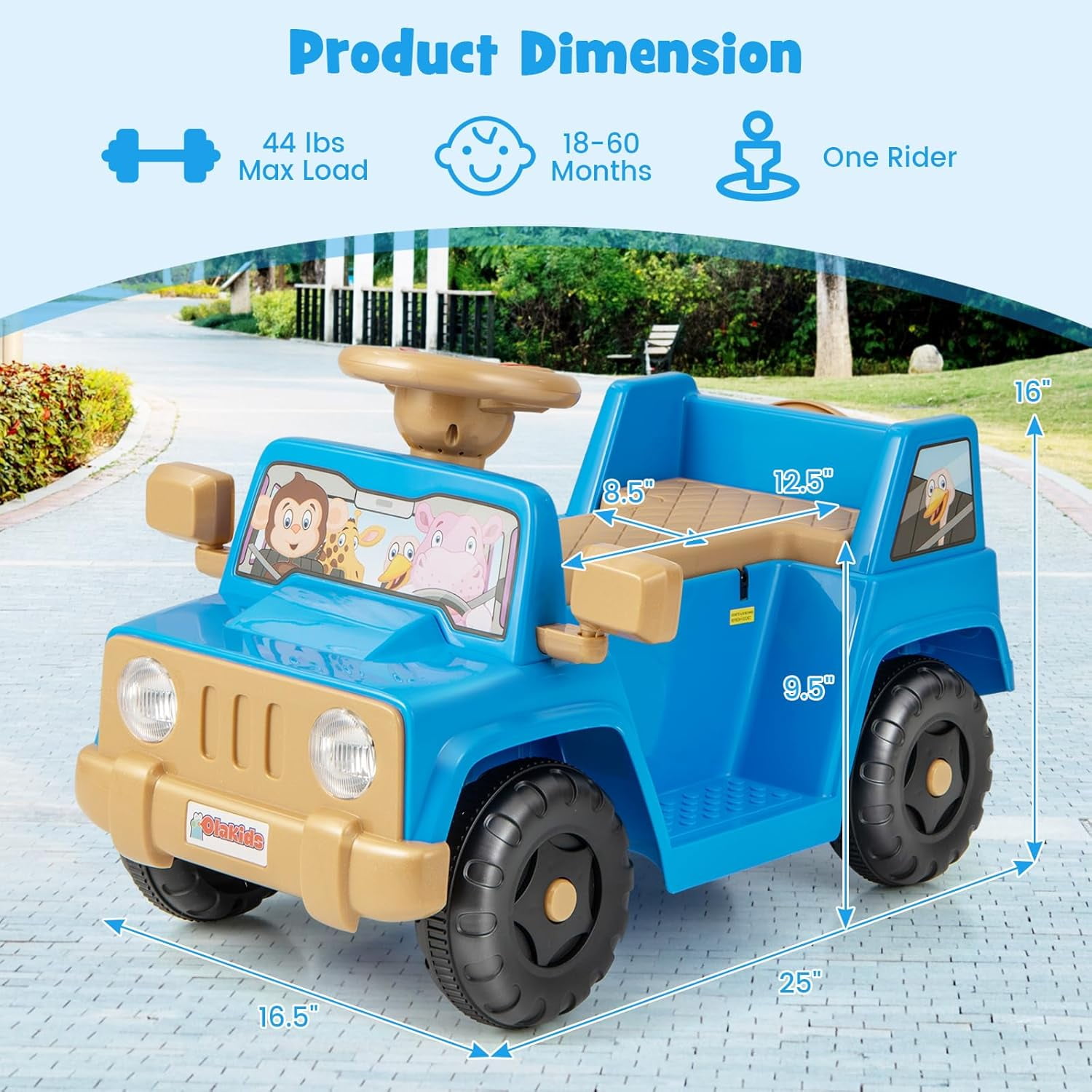 OLAKIDS Ride on Car, 6V Toddler Electric Vehicle with Storage Tire, Horn, Charger, Battery Powered Motorized Quad Riding Toys for 18+ Months Boys Girls