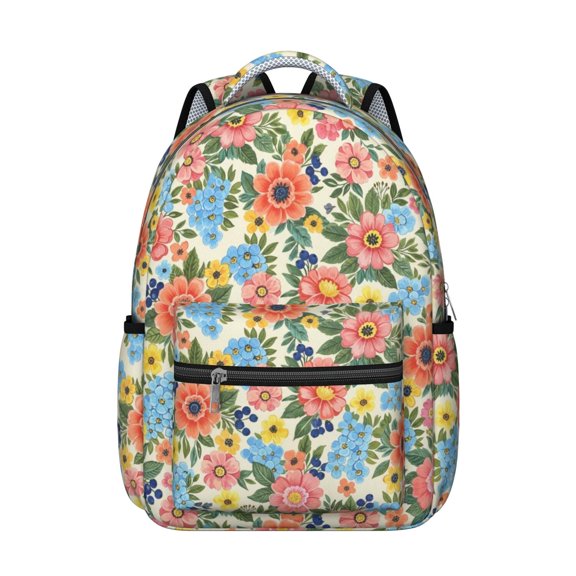 Pioneer Flower Floral Print Pattern Backpack for School, Cute School Bag with Adjustable Shoulder Straps and Padded Back, 15.3"x11"x7.1"