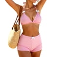 thumbnail image 2 of GEWSEY Women 2 Piece Bikini Shorts Set Y2k Halter String Triangle Bikini Top with Low Rise Swim Boyshorts Beachwear Pink for Size L, 2 of 9