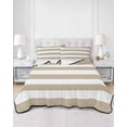 thumbnail image 2 of Quilts Queen Size Bedding Set, Khaki Stripes Lightweight Quilted Comforter, Simple Khaki White Texture Soft Reversible Bedspread Coverlet with Pillow Covers for All Season, 90" x 96", 2 of 7