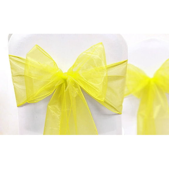 9" Wide X 120" Long 6pcs Yellow Organza Chair Sash Bow for Wedding Party Decoration