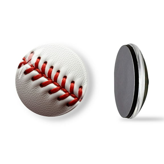 6Pcs Glass Refrigerator Magnet Magnetic Fridge Sticker,Decor for Kitchen,Whiteboard,Cabinet,Baseball Stitching On White Leather