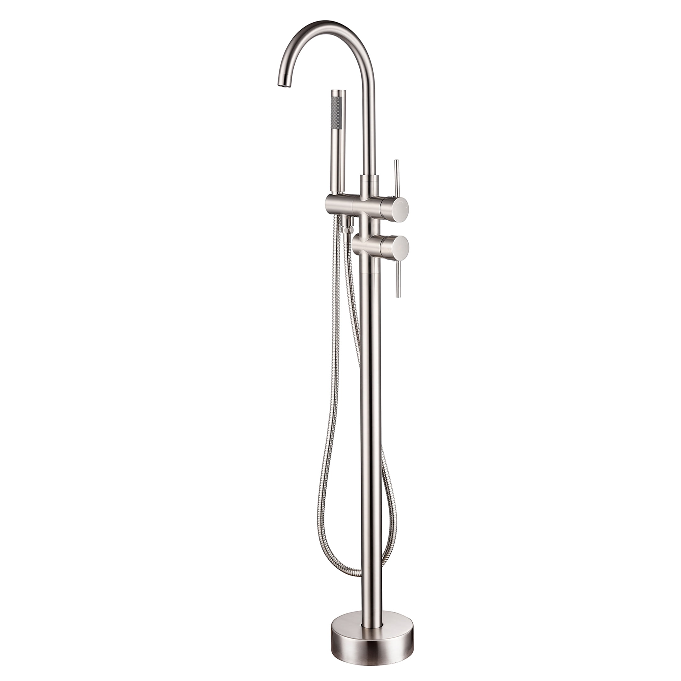 JERFIT Freestanding Modern Bathtub Faucet with Hand Shower, Brushed Nickel Finish, 3.9 GPM High Flow, Durable Metal Construction for Bathroom