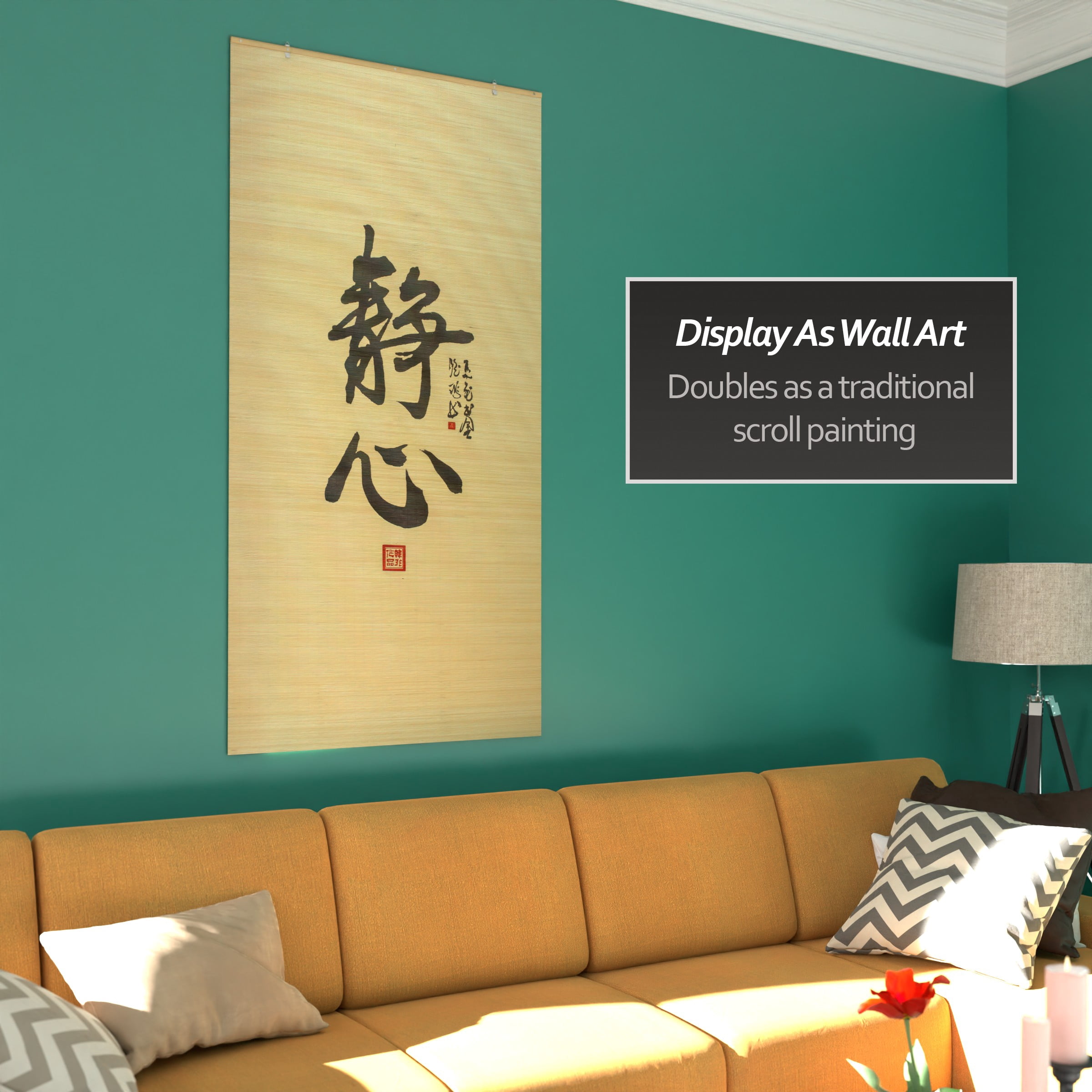 Red Lantern Bamboo Window Shade Blind - Calligraphy 36" W