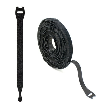 Wrap-It Storage Self-Gripping Cable Ties Roll - 8-inch (25-Pack) Black - Reusable Hook and Loop Ties - Black