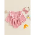 thumbnail image 4 of Suealasg Baby Girl Fall Romper 3 6 12 18 Months Infant Girl Long Sleeve Lace Ruffled Trim Ribbed One Piece Bodysuit +Headband Set Newborn Girl Autumn Clothes, 4 of 7