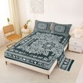 thumbnail image 2 of jejeloiu Moody Vintage Floral Queen Sheets For Men Women,Boho Print Queen Sheet Sets,Teal White,4 Pieces,1 Flat Sheet, 1 Fitted Sheet and 2 Pillowcases, 2 of 6