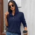 thumbnail image 4 of WQQZJJ Sweatshirts Tops for Women Solid Relaxed Fit Drawstring Hooded V Neck Button Smock Tops Drop Long Sleeves Casual T Shirt S-2XL, 4 of 5