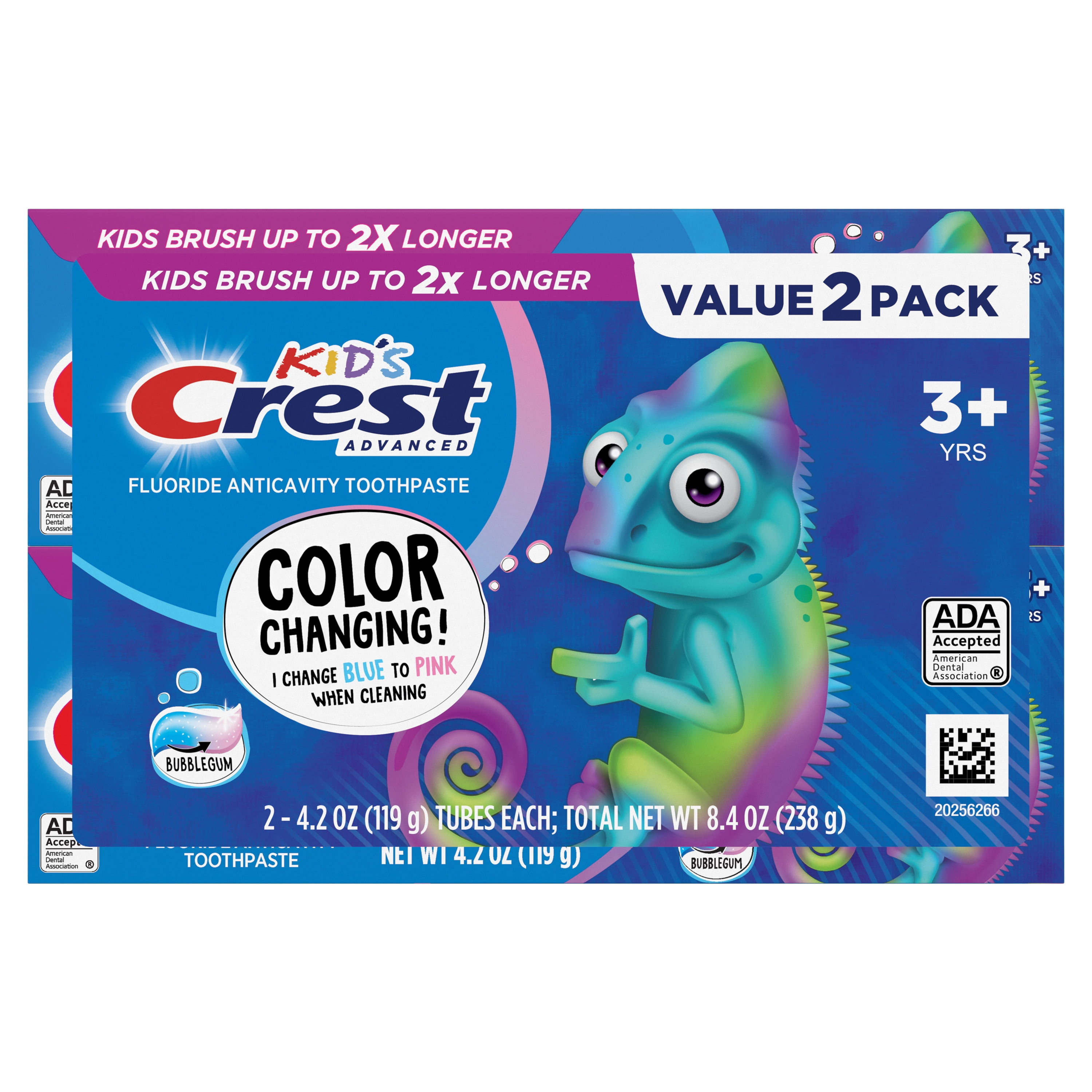 Crest Kids Advanced Fluoride Toothpaste, Bubblegum Flavored, 4.2 oz, 2 pack