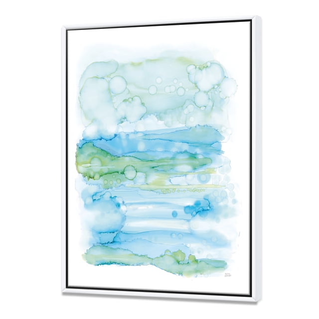 Aquarelle Abstraite Bleue et Verte - Toile Encadrée Moderne