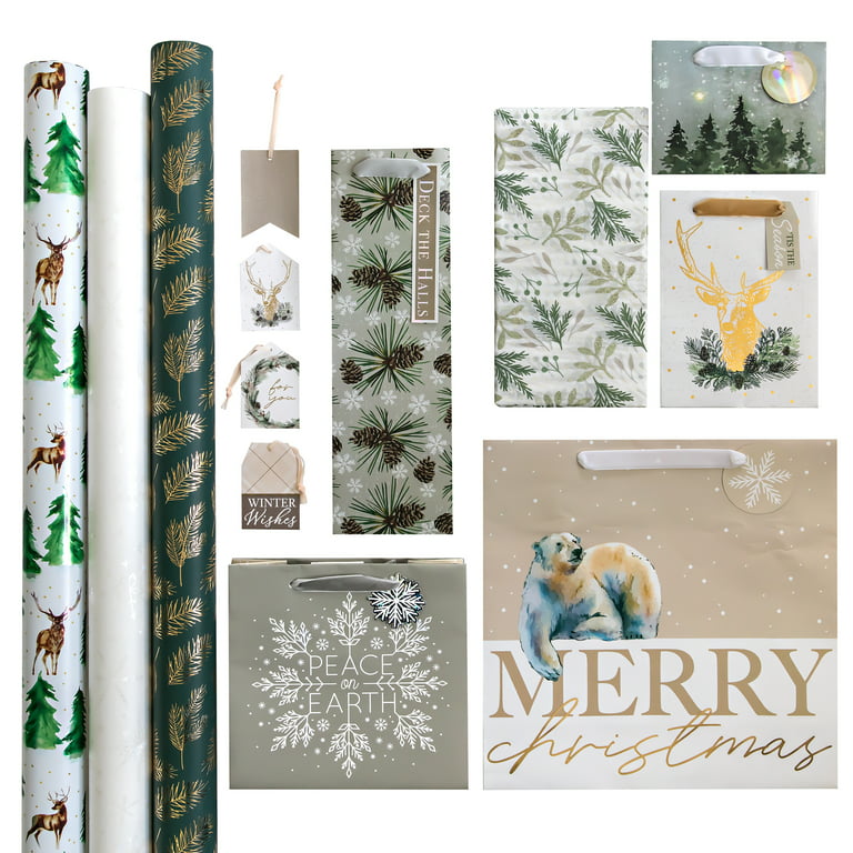 Winter forest in light grey matte wrapping paper - paper gifts