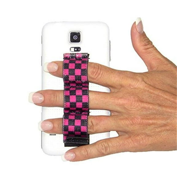 LAZY-HANDS 201488 3-Loop Grip For Oversized Phones - Fits Most  Black & Pink Checkers