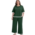 thumbnail image 2 of MINTREUS Lounge Sets for Women Plus Size Pajamas Neck Pullover Top Wide-Leg Pants Women's PJ Casual Set 1X-5X, 2 of 11
