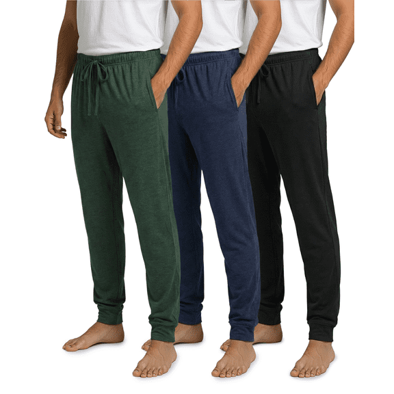 Real Essentials 3 Pack: Men's Ultra Soft Cotton Pajama Pants - Sleep Lounge PJ Joggers with Pockets (Available in Big & Tall)
