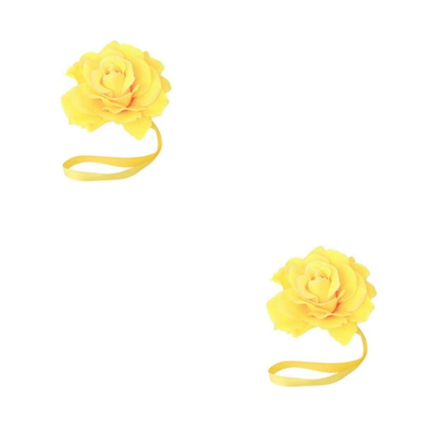 Inteprter Tieback de cortina sin perforaciones con forma de flor bonita, reemplazo decorativo para el hogar, sala de estar, parasol, cierre de Amarillo 2piezas