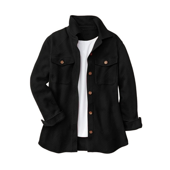 LEBONYARD Women's Trendy Lapel Solid Colored Long Sleeve Button Jackets Chic Chest Pocket Casual Loose Fitting Ladies Daily Outerwear Shirt Jacket