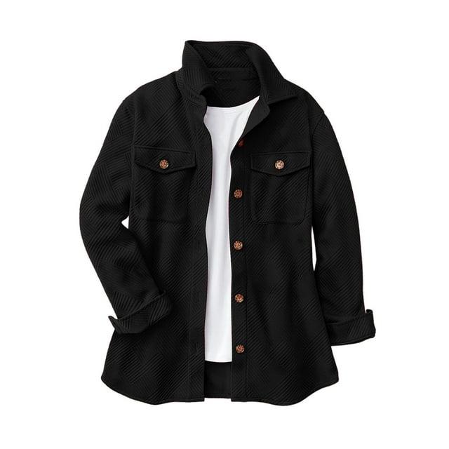 HongQid Veste en Flanelle pour Femmes avec Poches Poitrine, Surchemise Texturée à Boutons