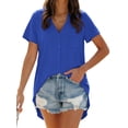 thumbnail image 2 of Fantaslook Long Womens Button Down Shirts Casual Short Sleeve Tops Hight Low Hem V Neck Blouse Summer Nightgown, 2 of 10