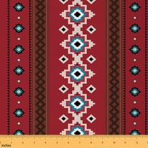 Homewish Vintage Aztec Geometric Fabric by the Yard 3 Yard,Rustic Farmhouse Cabin Sewing Fabric,Red Cyan Room Decor Fabric by the Yard For Adults,Luxury Bedroom Decor