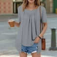 thumbnail image 2 of MIXUE Boho Tops For Women Summer Solid Color Square Collar Short Sleeve Casual Basic Tshirts Outwear,Gray,M, 2 of 7