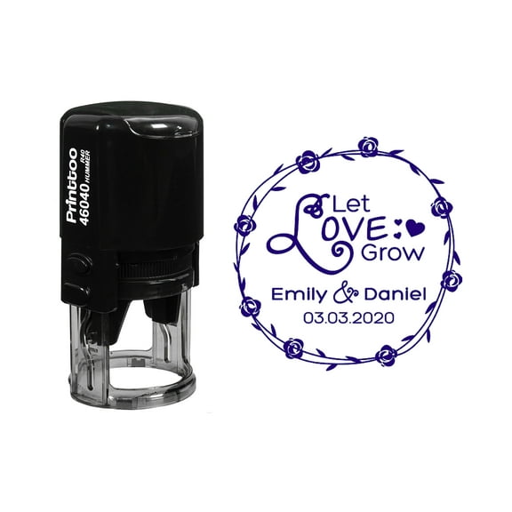 Printtoo Roound Personalized Violet Self Inking Wedding Favor Stamp Custom Let Love Grow Rubber Stamper-40 mm