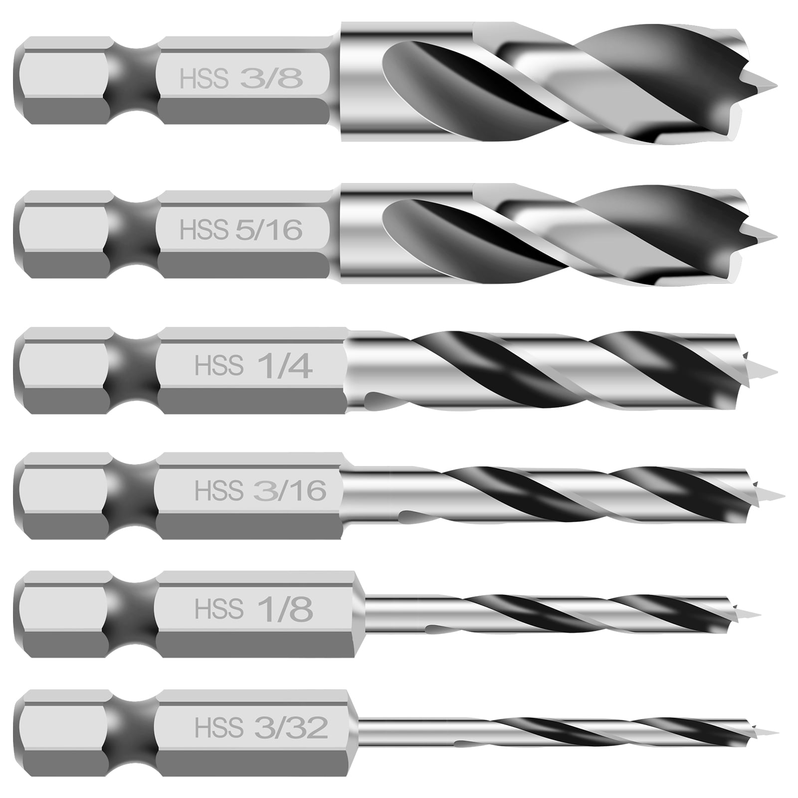 6Pcs Brad Point Drill Bit Set High Speed Steel Wood Drill Bit Set 1 4 Inch Hex Shank Sharp Twist Drill Bit Set Woodworking Tool for Fibreboard Hardwood Plywood Soft Metal Walmart