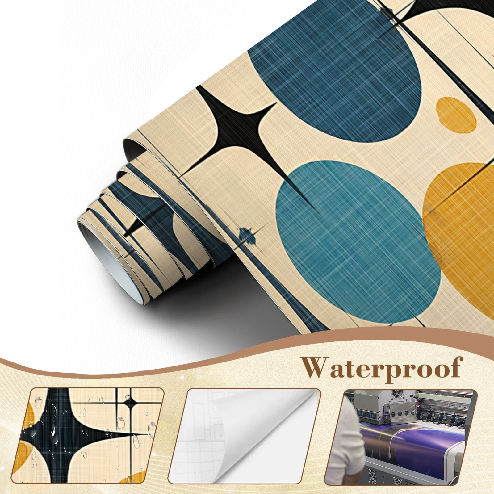 Wallpaper Mid Century Vintage 1950s Modern Retro Circular Motifs Peel and Stick Wall Murals 100"H x 144"W Removable PVC Wall Paper Self-Adhesive Wall Paintings Art Decor for Bedroom Living Room